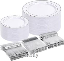 DaYammi 30 Guests Gold Plastic Dinnerware Sets, Includes 30 Gold Rim Dinner Pla