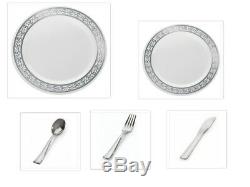 Decorline Disposable Wedding Plastic Plates & Cutlery White Cream Gold Silver