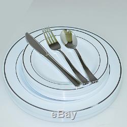 Dinner/ Wedding Disposable Plastic Plates & silverware silver/gold/rose gold rim