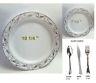 Dinner Wedding Disposable Plastic Round Plates White / Silver / Gold Rim Design