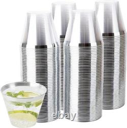 Disposable 9 oz Clear Plastic Tumblers with Silver Rim Perfect for Any Party