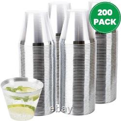 Disposable 9 oz Clear Plastic Tumblers with Silver Rim Perfect for Any Party