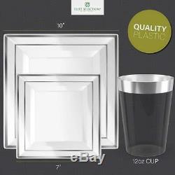 Disposable Dinnerware Pack of 60 20 each, 10 & 7 Silver Rim with Cups