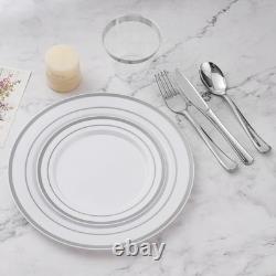 Disposable Dinnerware Set 600 Pieces Heavy Duty Plastic Plates Cutlery Party New