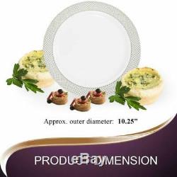 Disposable Elegant Plastic Dinner Plates 120 Pcs Heavy Duty Round White With S