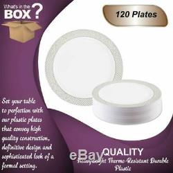 Disposable Elegant Plastic Dinner Plates 120 Pcs Heavy Duty Round White With S