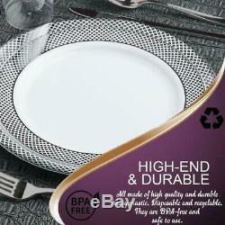 Disposable Elegant Plastic Dinner Plates 120 Pcs Heavy Duty Round White With S