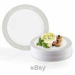 Disposable Elegant Plastic Dinner Plates 120 Pcs Heavy Duty Round White With S