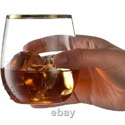 Disposable Gold Rim Stemless Wine Goblet Glasses 12 Oz Set -For Parties