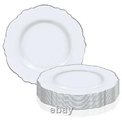 Disposable Plastic Dinner Plates, Salad Dish, Blossom Round Rim Dinnerware Set