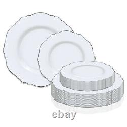 Disposable Plastic Dinner Plates, Salad Dish, Blossom Round Rim Dinnerware Set