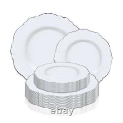 Disposable Plastic Dinner Plates, Salad Dish, Blossom Round Rim Dinnerware Set