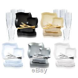 Disposable Plastic Dinnerware Set Party Package Standard Wave Design Rim Plates