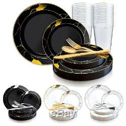 Disposable Plastic Dinnerware Set Wedding Party Package Elegant Marble Plates