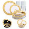 Disposable Plastic Dinnerware Set Wedding Party Package Gold Marble Rim Plates