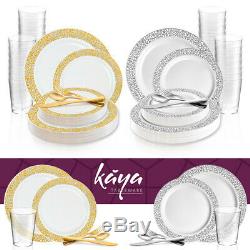 Disposable Plastic Dinnerware Set Wedding Party Package Lace Design Rim Plates