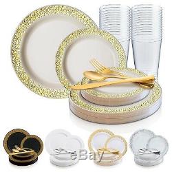 Disposable Plastic Dinnerware Wedding Party Package Elegant Lace Rim Plates Set