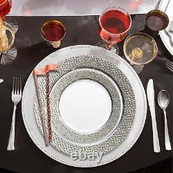 Disposable Plastic Dinnerware Wedding Party Package Silver Hammered Plates Set