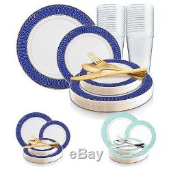 Disposable Plastic Dinnerware Wedding Party Package Spiral Rimmed Plates Set