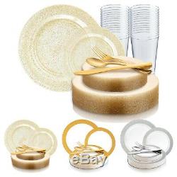 Disposable Plastic Dinnerware Wedding Party Package Vibrant Glitter Plates Set