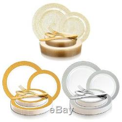 Disposable Plastic Dinnerware Wedding Party Package Vibrant Glitter Plates Set