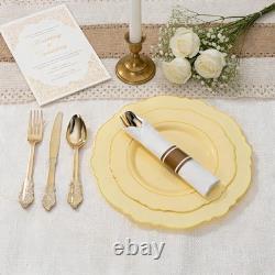 Disposable Plastic Plates 350PCS Yellow Gold Rim 50 Guest Wedding Liacere Led