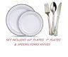 Disposable Plastic Plates & Silverware White Silver Rim Set Party Anniversary