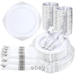 Disposable Red Plates With Gold Rim 50 Guests Dinner Set Elegant Party Supplies US