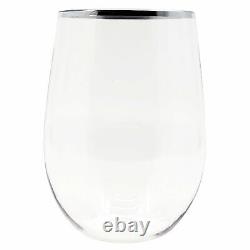 Disposable Silver Rim Stemless Wine Goblet Glasses 16 Oz Set For Parties BULK