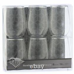 Disposable Silver Rim Stemless Wine Goblet Glasses 16 Oz Set For Parties BULK