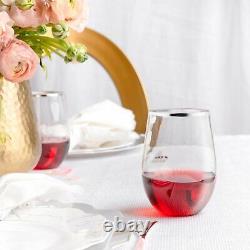 Disposable Silver Rim Stemless Wine Goblet Glasses 16 Oz Set For Parties BULK