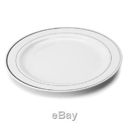Disposable Silver Rimmed Plates, Plastic Catering Function Party 23cm Bulk 200Pk