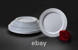 Divine White Plastic Plates with Silver Rim, 9, Pack of 240 Divine White Plastic Plates with Silver Rim, 9, Pack of 240