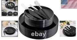 Durable Black & Silver Disposable Plates Set for 30 Perfect for Every Occasion