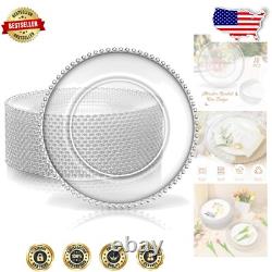 Durable Clear Charger Plates with Beaded Rim 8 Pcs for Weddings & Celebrations