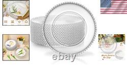 Durable Clear Charger Plates with Beaded Rim 8 Pcs for Weddings & Celebrations