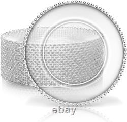 Durable Clear Charger Plates with Beaded Rim 8 Pcs for Weddings & Celebrations
