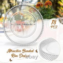 Durable Clear Charger Plates with Beaded Rim 8 Pcs for Weddings & Celebrations