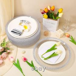 Durable Clear Charger Plates with Beaded Rim 8 Pcs for Weddings & Celebrations