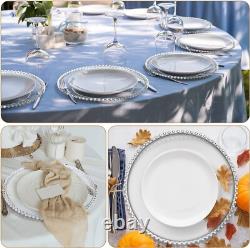 Durable Clear Charger Plates with Beaded Rim 8 Pcs for Weddings & Celebrations