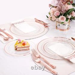 Durable Disposable Plastic Plates Silver Rim Party Set Elegant Dinnerware 50 pcs