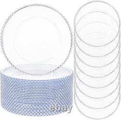 EI 13 Inch Gold Charger Plate, 50Pcs Clear Charger Plates with Gold Rim, Disposabl