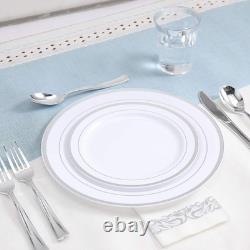 Elegant 350-Piece Disposable Dinnerware for 50 Guests BPA-Free Silver Rim