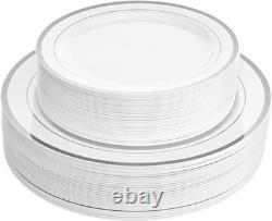 Elegant 60 Count Silver Rimmed Plastic Plates for Weddings & Special Events