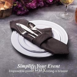 Elegant 60 Count Silver Rimmed Plastic Plates for Weddings & Special Events