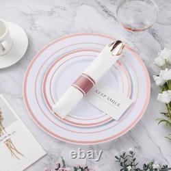 Elegant Disposable Party Plates Silver Rim 50 Dinner Salad Cups Utensils Set New