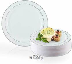 Elegant Disposable Plastic Dinner Plates 120 Pcs Heavy Duty Fancy Round White