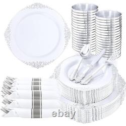 Elegant Gold Rim Disposable Plastic Plates Baroque Style Dinnerware Set Parties