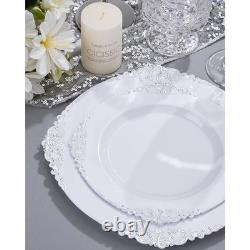 Elegant Gold Rim Disposable Plastic Plates Baroque Style Dinnerware Set Parties