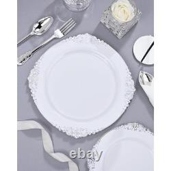 Elegant Gold Rim Disposable Plastic Plates Baroque Style Dinnerware Set Parties